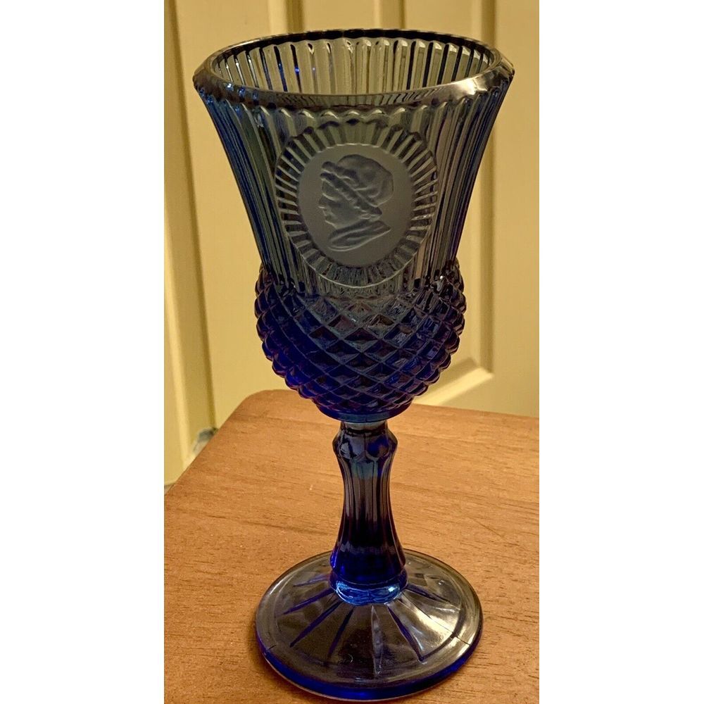 Vintage Avon Martha Washington Fostoria Blue‎ Glass Candle Holder Goblet